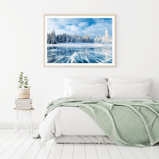 Frozen Lake Near Forest Scenery Photograph Home Decor Premium Quality Poster Print Choose Your Sizes
