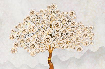 Gold & White Flower Tree Design Print 100% Australian Made