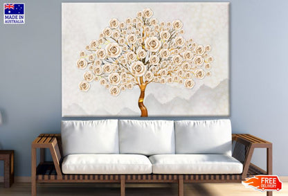 Gold & White Flower Tree Design Print 100% Australian Made