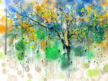 Colorful Tree Watercolor Painting Home Decor Premium Quality Poster Print Choose Your Sizes