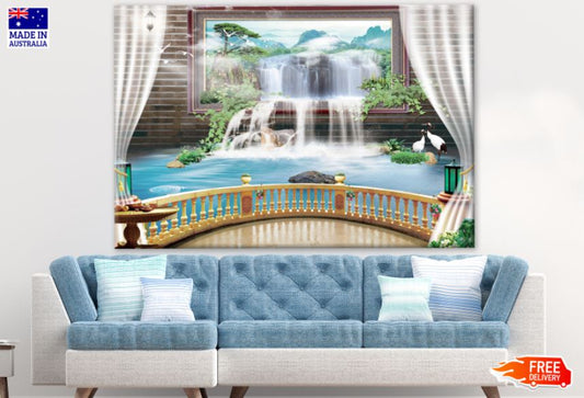 Waterfall Scenery Colorful Painting Print 100% Australian Made