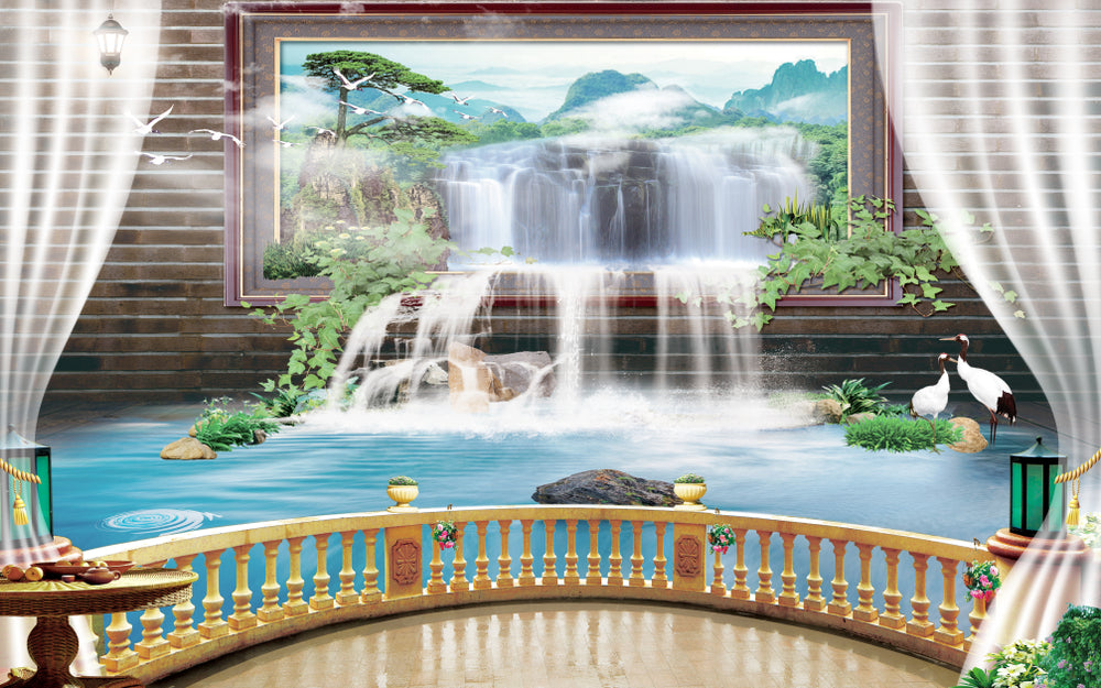 Waterfall Scenery Window View Photograph Home Decor Premium Quality Poster Print Choose Your Sizes