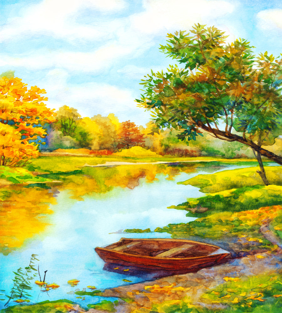 Square Canvas Colorful Lake & Forest Watercolor Painting High Quality Print 100% Australian Made