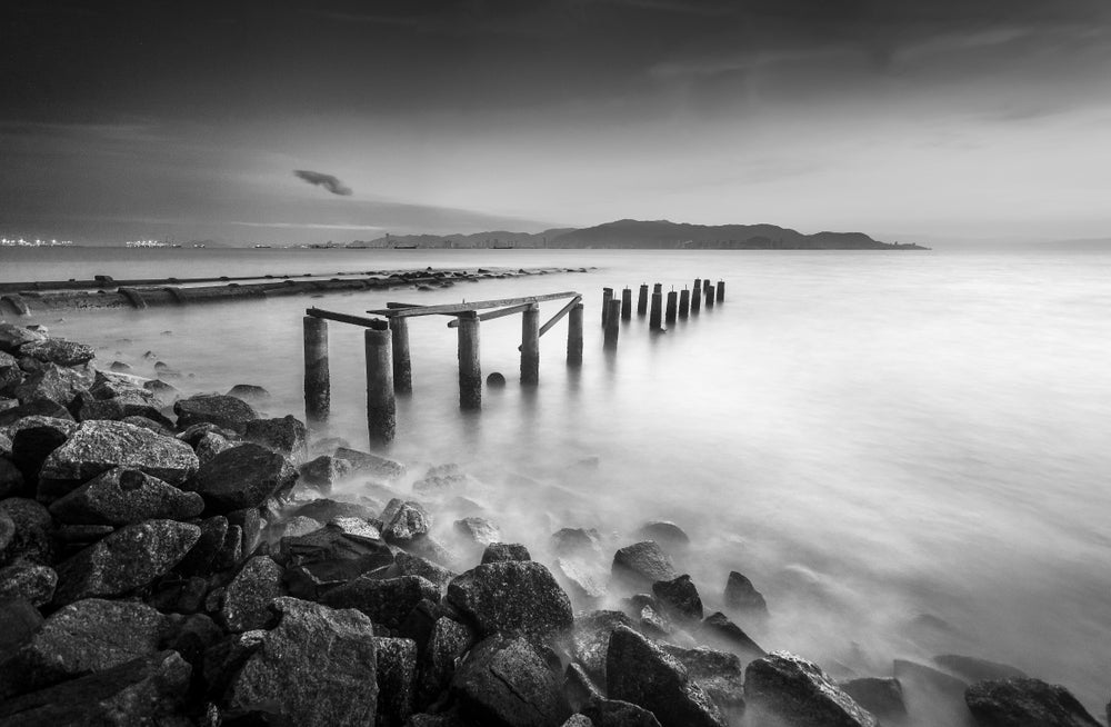 Bridge Ruins on Sea B&W Photograph Print 100% Australian Made