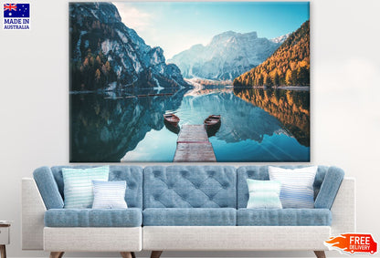Boats on Lake in Mountains Scenery Photograph Print 100% Australian Made