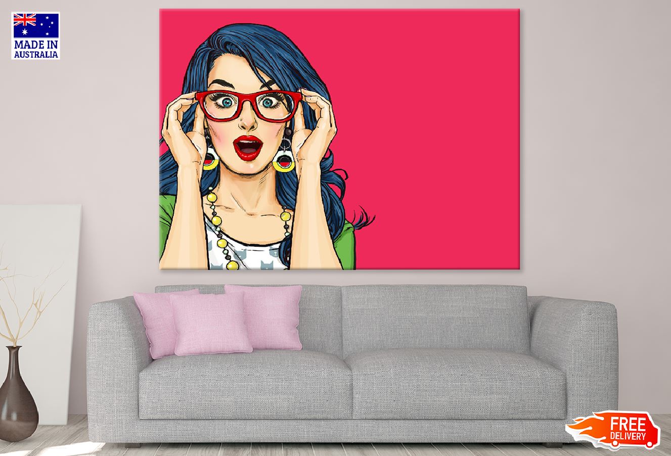 Surprised young woman in hipster glasses Print 100% Australian Made