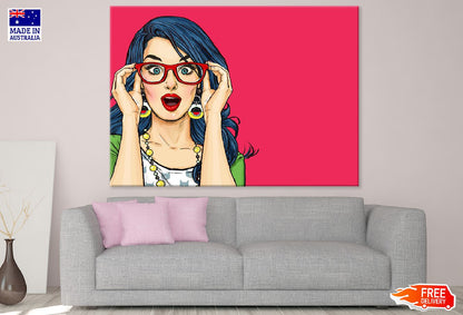 Surprised young woman in hipster glasses Print 100% Australian Made