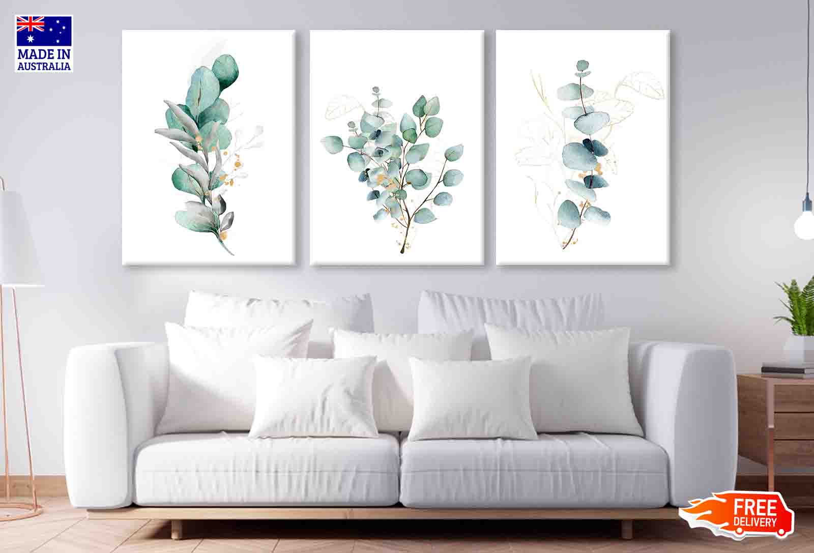 3 Set of Watercolor Leaves Painting High Quality Print 100% Australian Made Wall Canvas Ready to Hang