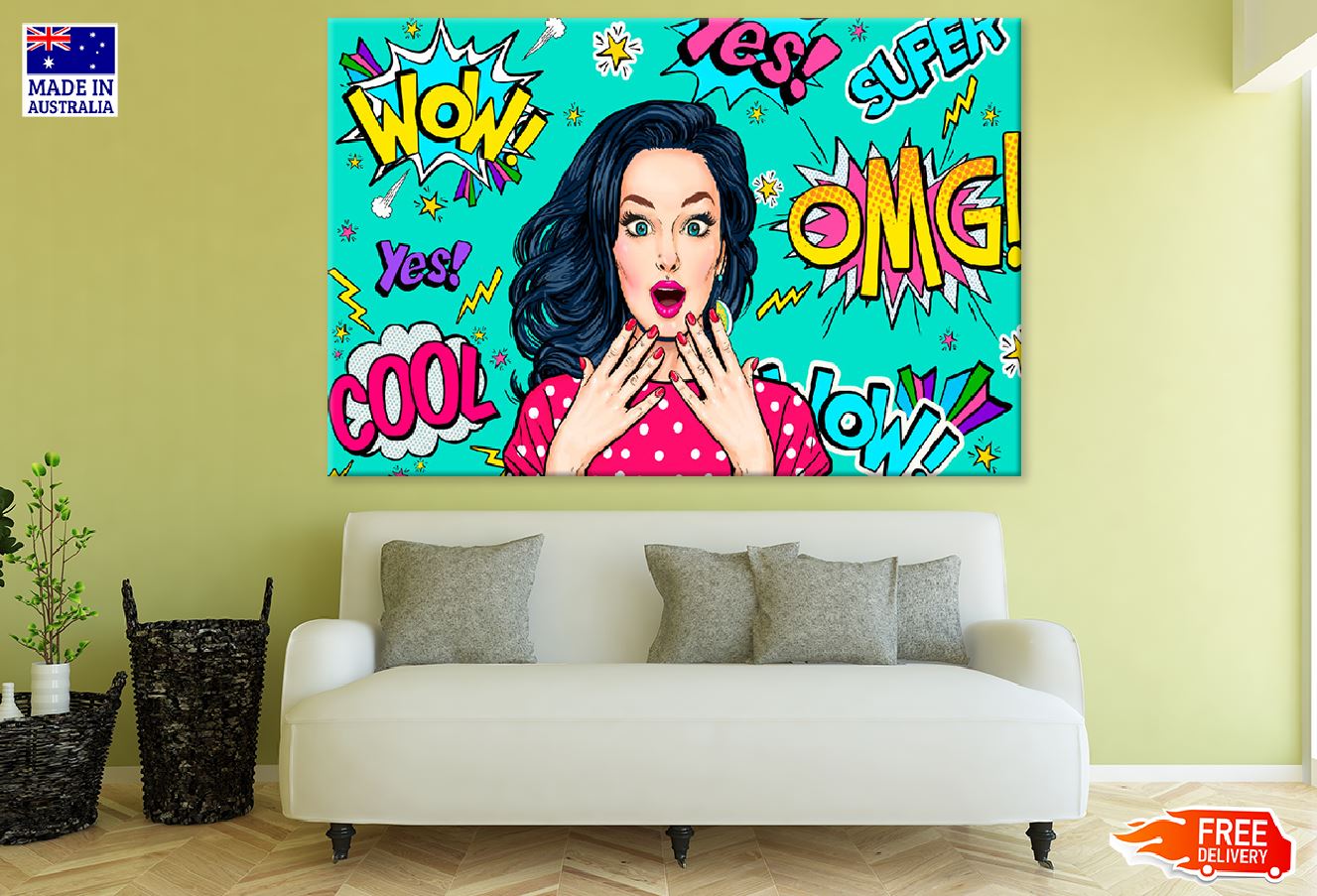 Young Lady & WOW OMG YES SUPER COOL Words Print 100% Australian Made