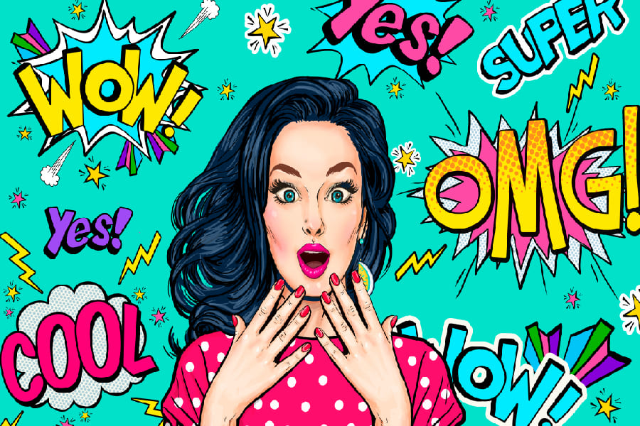 Young Lady & WOW OMG YES SUPER COOL Words Print 100% Australian Made