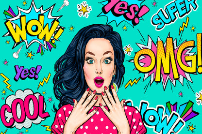 Young Lady & WOW OMG YES SUPER COOL Words Print 100% Australian Made