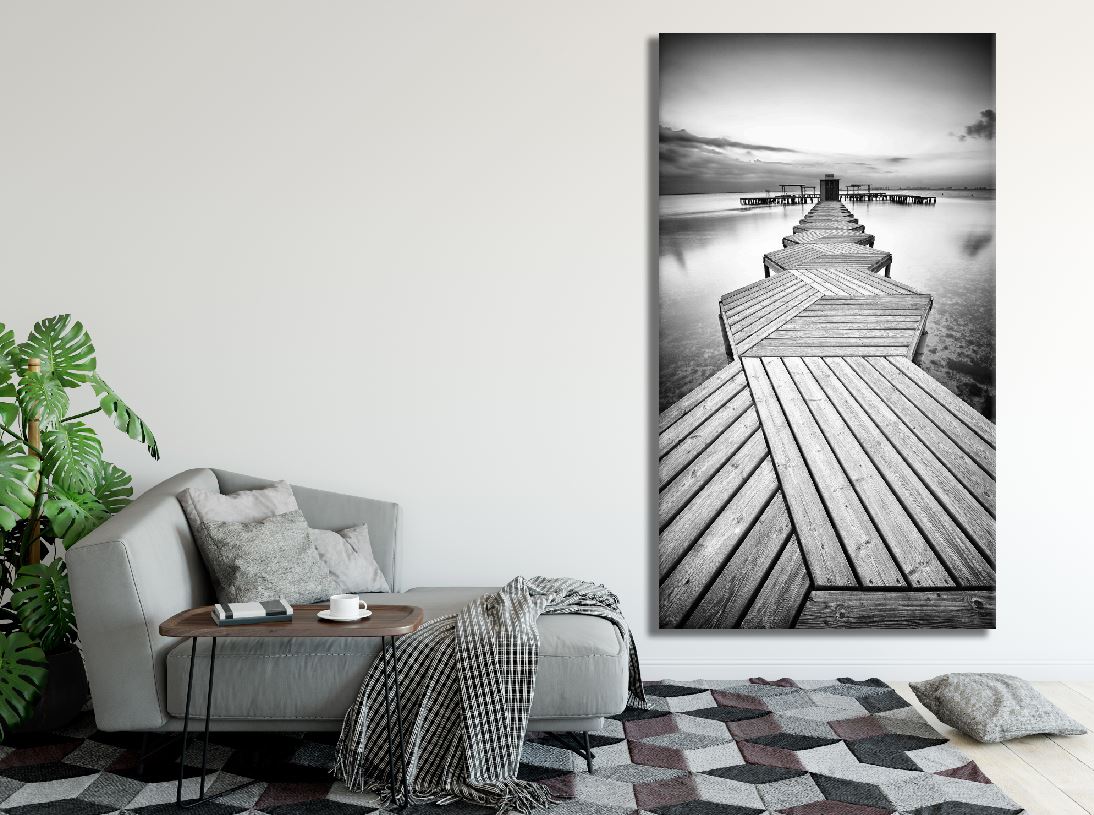 Black and White Pier Portrait Design Print 100% Australian Made