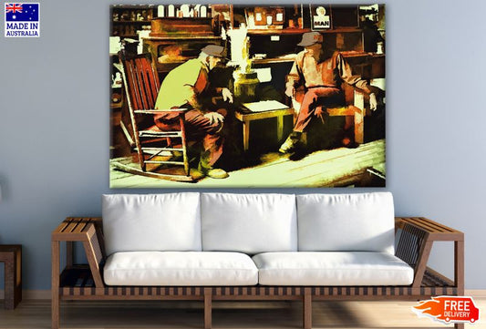 Two Old Men Talking Oil Painting Print 100% Australian Made