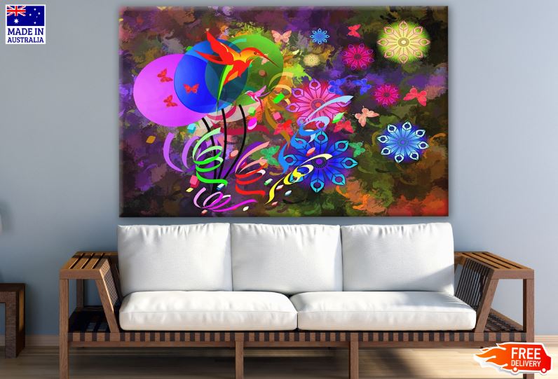 Colorful Bird & Abstract Shapes Print 100% Australian Made