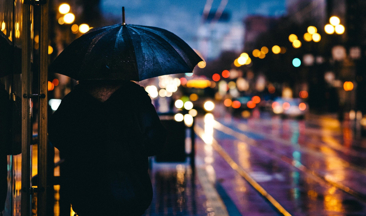 Man with Umbrella Night Street Print 100% Australian Made