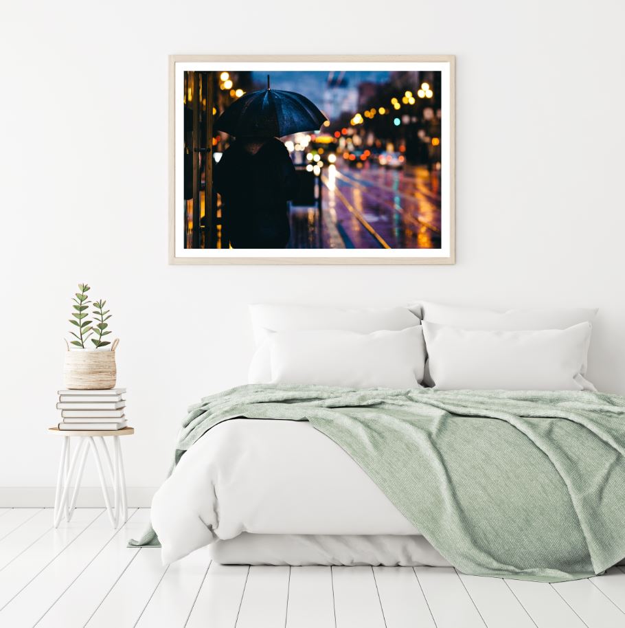 Man with Umbrella Night Street Home Decor Premium Quality Poster Print Choose Your Sizes
