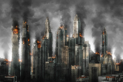 Burning City Scenery Photograph Home Decor Premium Quality Poster Print Choose Your Sizes