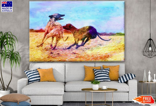 Running Dogs Oil Painting Print 100% Australian Made