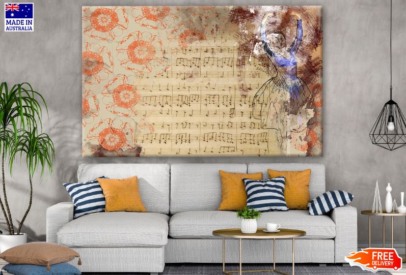 Music Notes & Ballerina Abstract Watercolor Painting Print 100% Australian Made