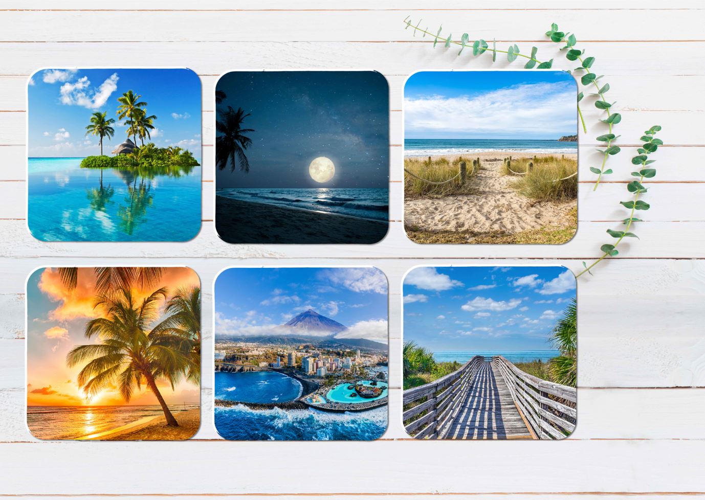 Beach Palm Trees Wooden Pathway Coasters Wood & Rubber - Set of 6 Coasters