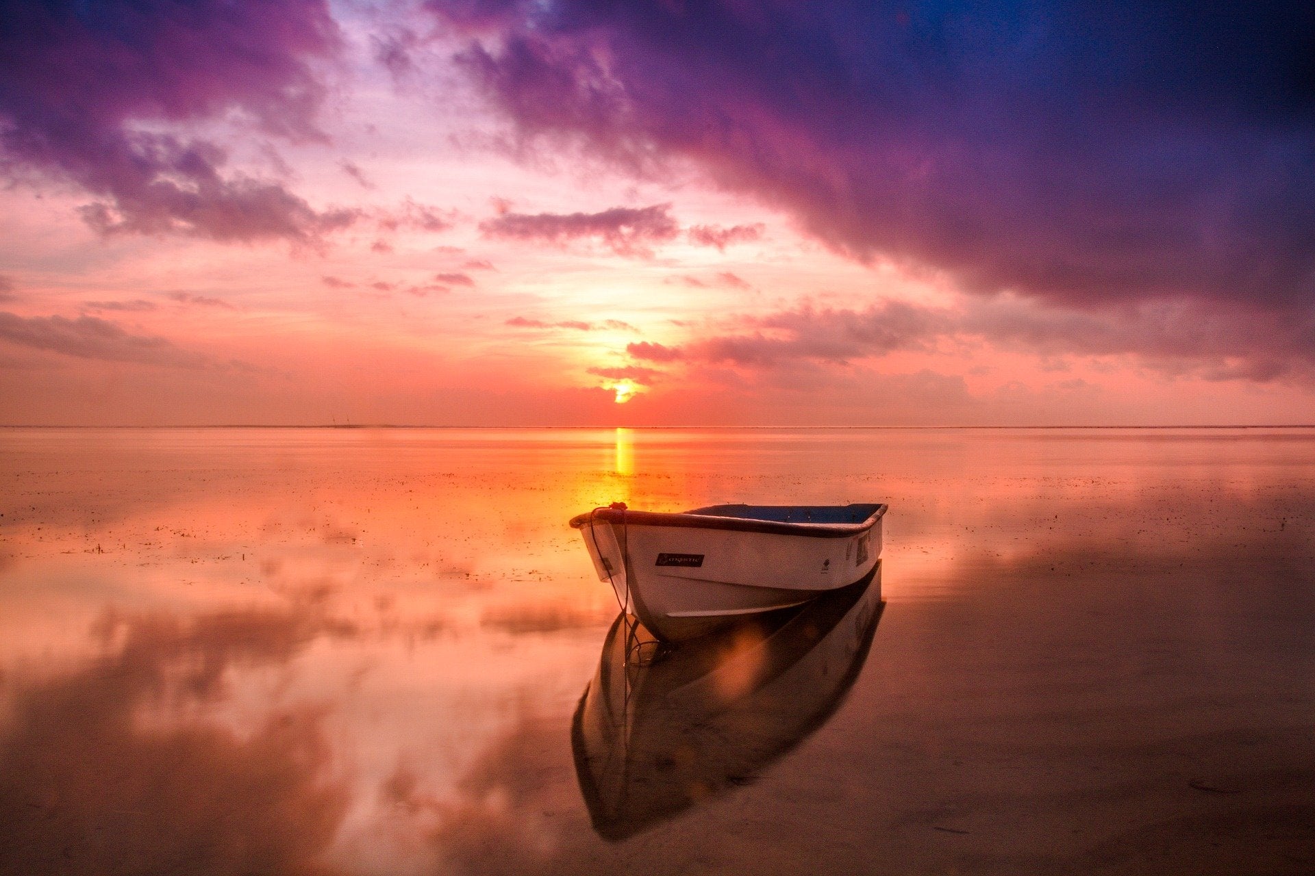 Boat on Sunset Sea Scenery View Print 100% Australian Made