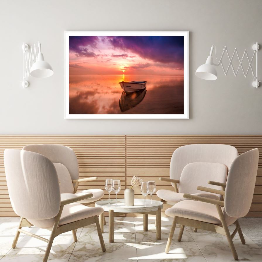 Boat on Sunset Sea Scenery View Home Decor Premium Quality Poster Print Choose Your Sizes