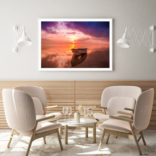Boat on Sunset Sea Scenery View Home Decor Premium Quality Poster Print Choose Your Sizes