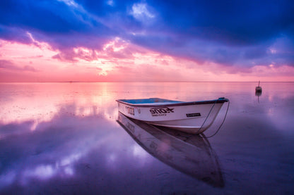 Boat on Sunset Sea Photograph Home Decor Premium Quality Poster Print Choose Your Sizes