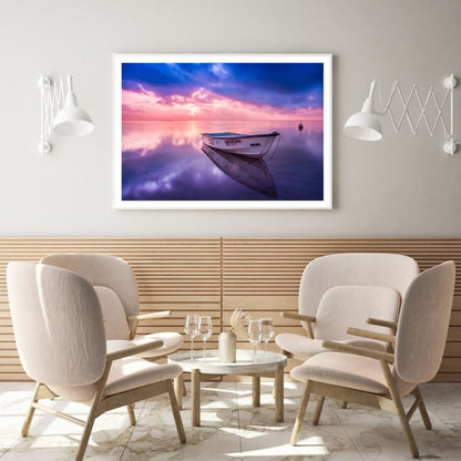 Boat on Sunset Sea Photograph Home Decor Premium Quality Poster Print Choose Your Sizes