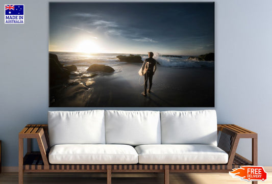 Surfer on Beach Scenery View Print 100% Australian Made