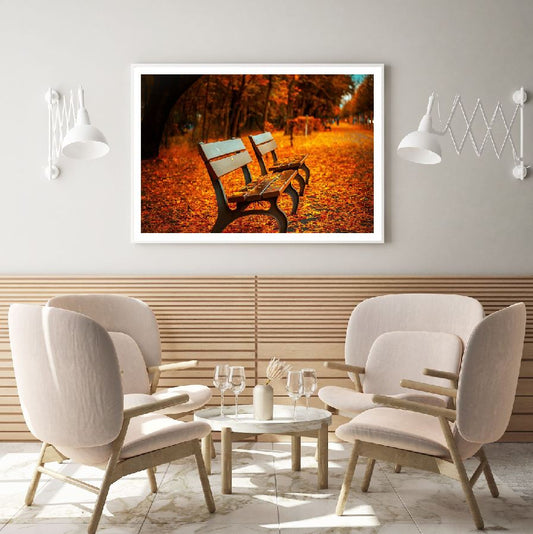 Bench & Autumn Leaves Photograph Home Decor Premium Quality Poster Print Choose Your Sizes