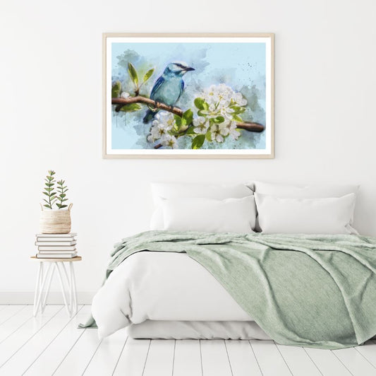 Bird on Flower Tree Watercolor Home Decor Premium Quality Poster Print Choose Your Sizes