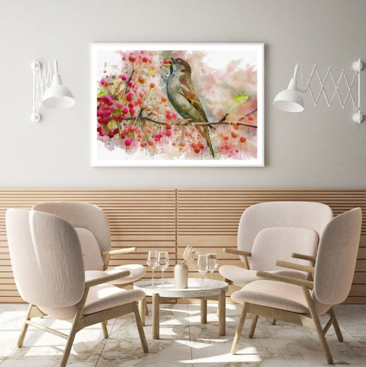 Bird on Flower Tree Watercolor Home Decor Premium Quality Poster Print Choose Your Sizes