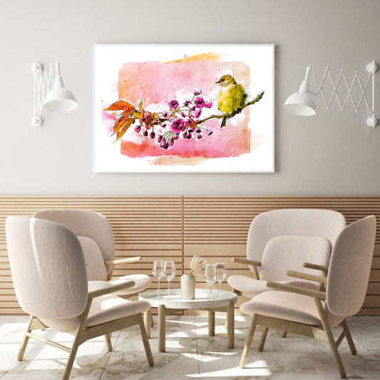 Bird on Flower Tree Watercolor Home Decor Premium Quality Poster Print Choose Your Sizes