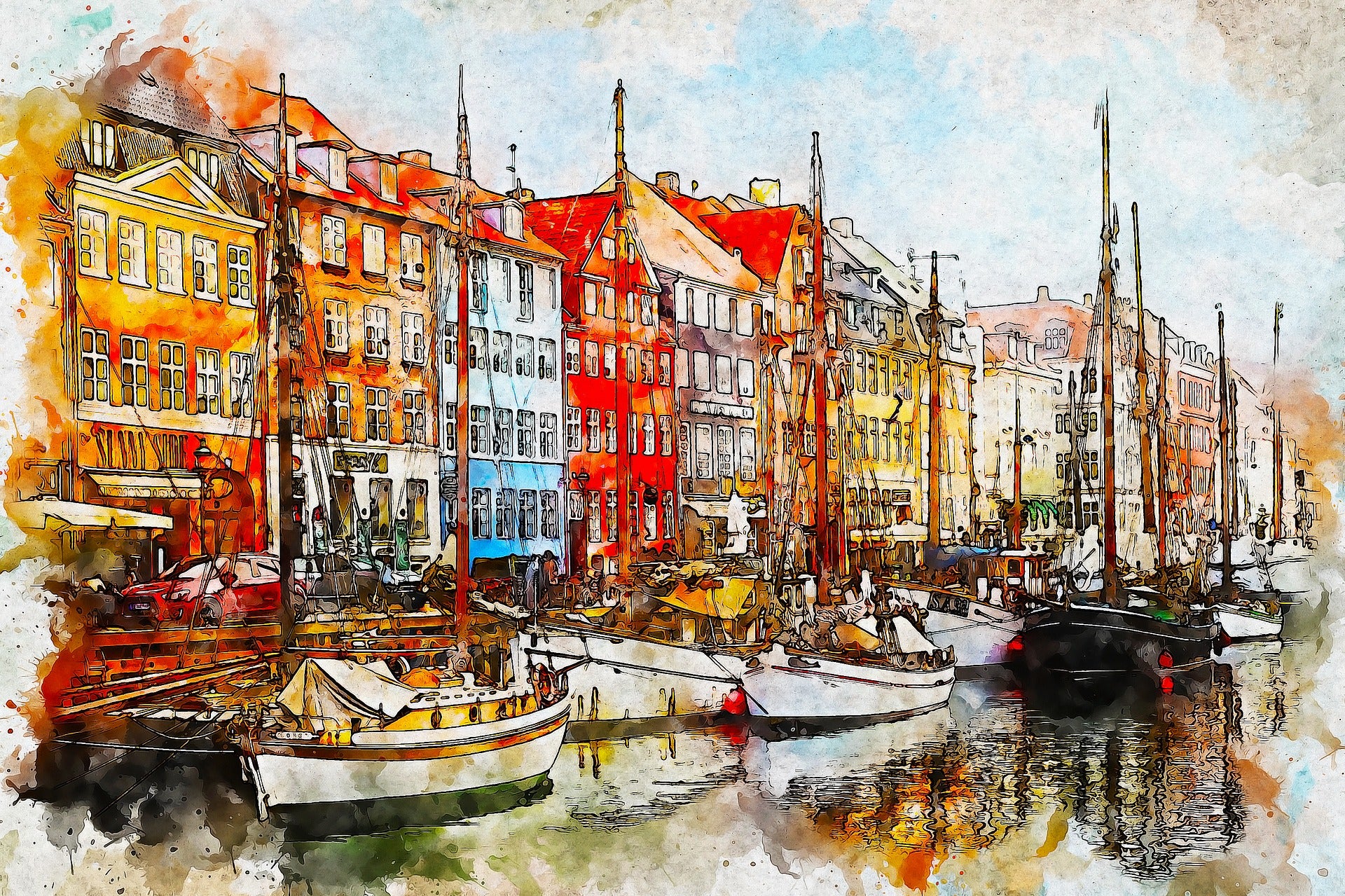 Buildings & Bay Watercolor Paint Print 100% Australian Made