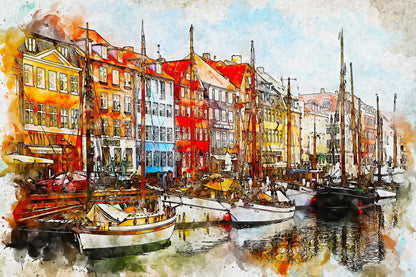 Buildings & Bay Watercolor Paint Print 100% Australian Made