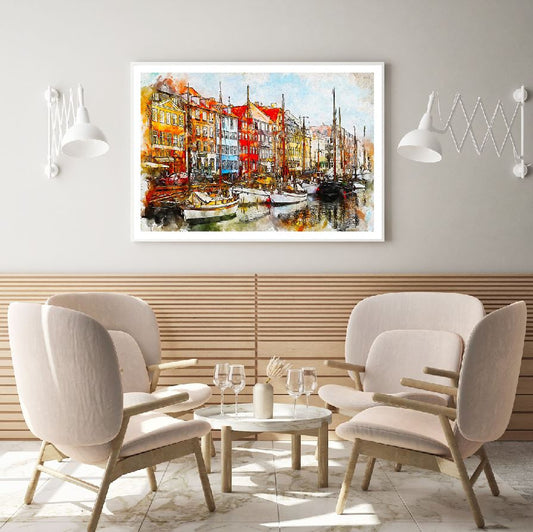 Buildings & Bay Watercolor Paint Home Decor Premium Quality Poster Print Choose Your Sizes