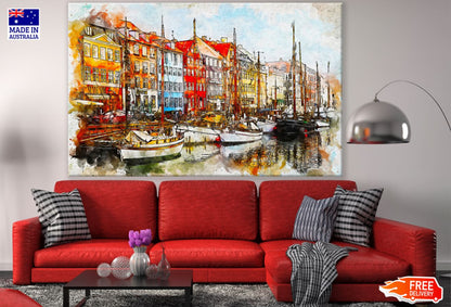 Buildings & Bay Watercolor Paint Print 100% Australian Made