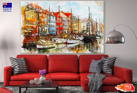Buildings & Bay Watercolor Paint Print 100% Australian Made