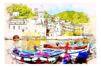 Boats on Canal in City Painting Print 100% Australian Made