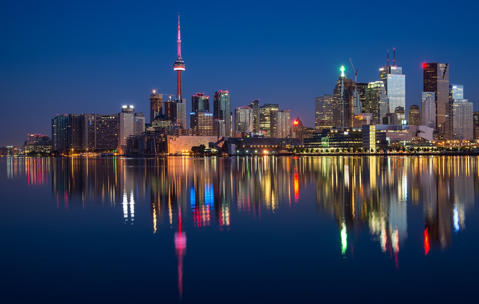 Lake & CIty Buildings Night View Home Decor Premium Quality Poster Print Choose Your Sizes