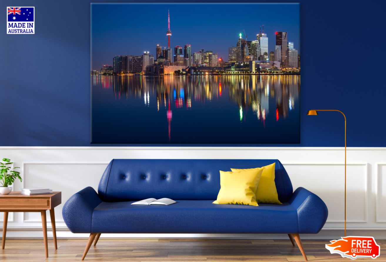Lake & CIty Buildings Night View Print 100% Australian Made