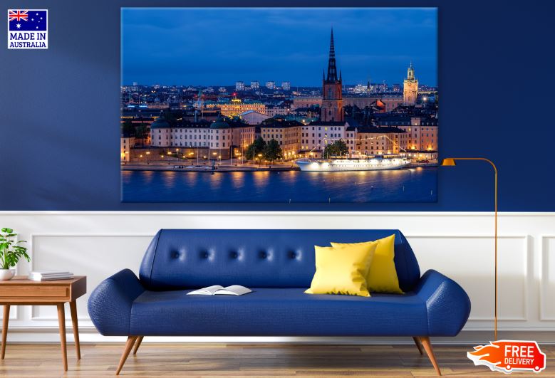Stockholm City Center Night View Scenery Photograph Print 100% Australian Made