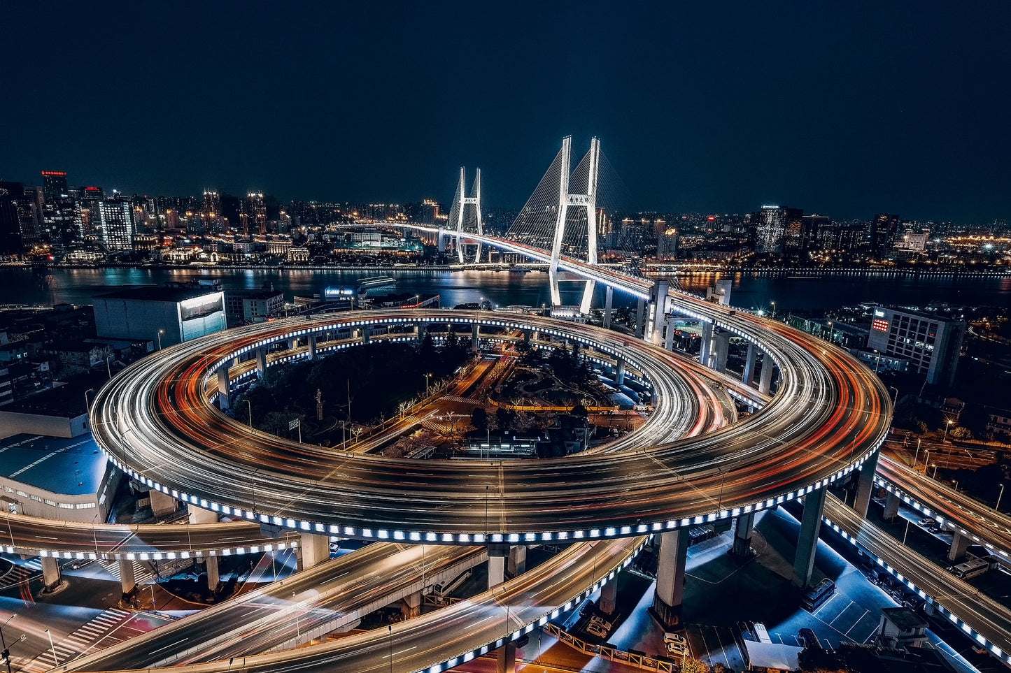 Colorful City Flyovers Night View Print 100% Australian Made
