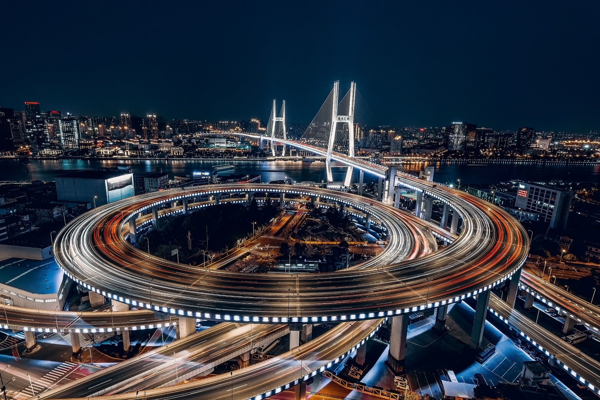 Colorful City Flyovers Night View Print 100% Australian Made