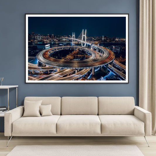 Colorful City Flyovers Night View Home Decor Premium Quality Poster Print Choose Your Sizes