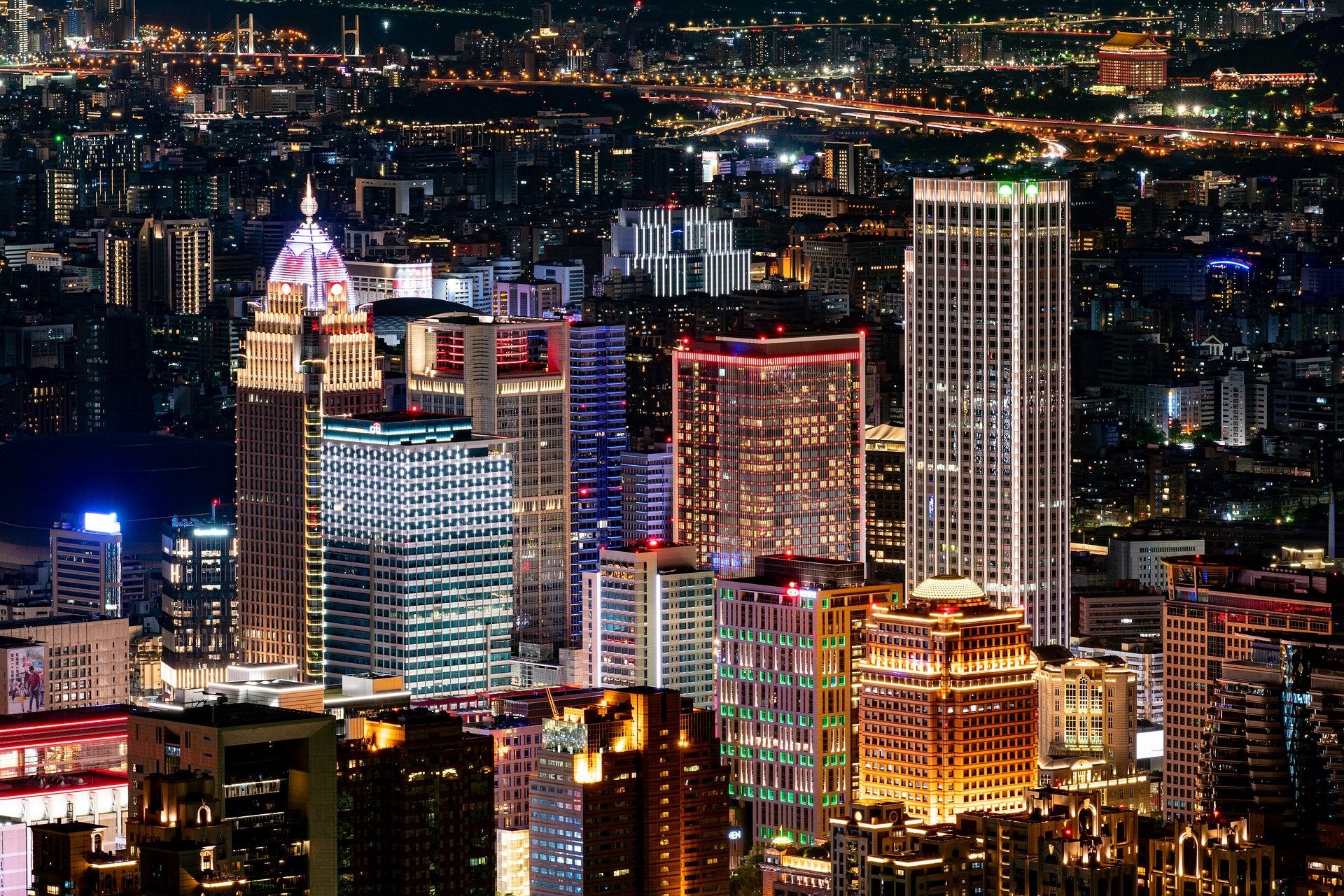 Modern City Night View with Skyscrapers Photograph Print 100% Australian Made