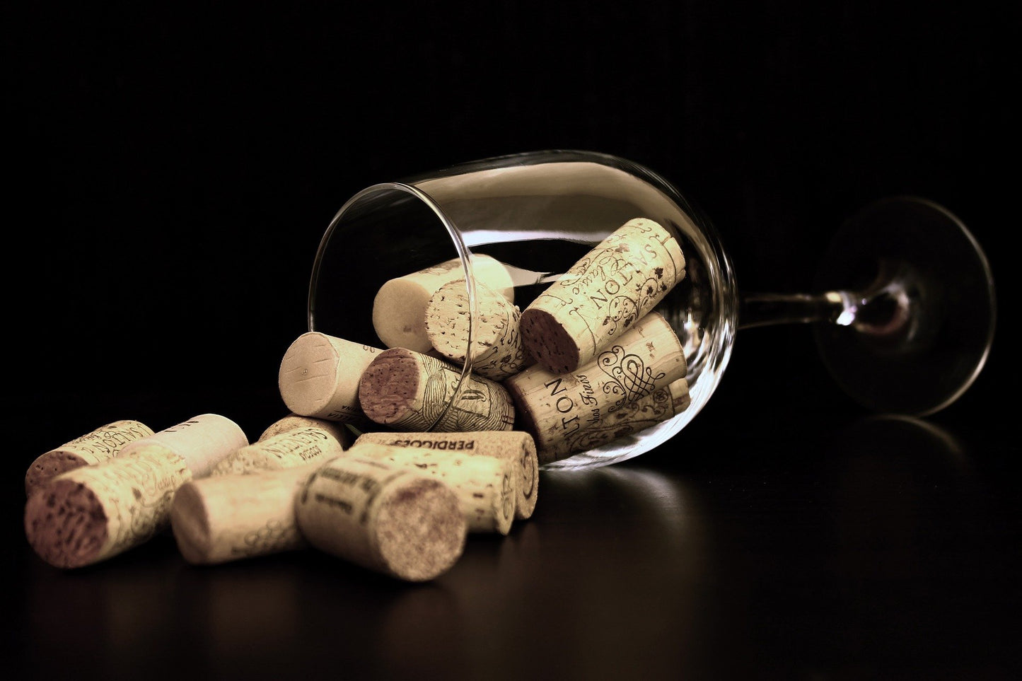 Wine Corks & Wine Glass on Table Print 100% Australian Made