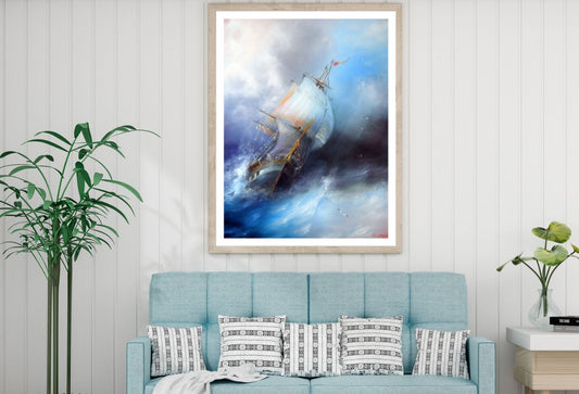Ship on Rough Sea Watercolor Art Home Decor Premium Quality Poster Print Choose Your Sizes