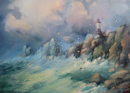 Rough Sea Near Cliff Watercolor Print 100% Australian Made